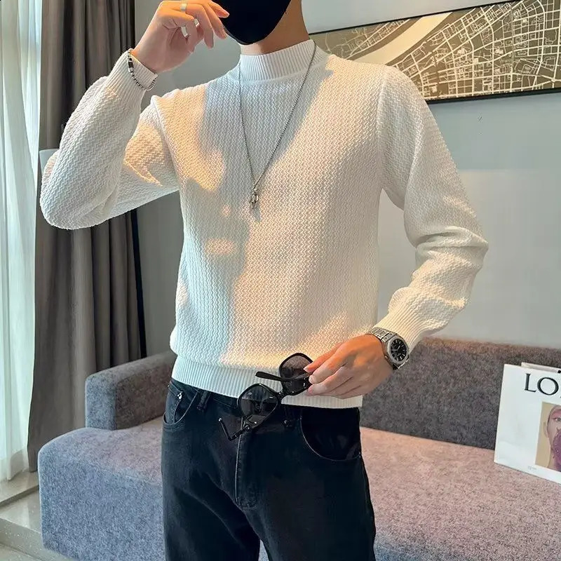 Autumn Winter Solid Knitwear Long Sleeve Sweaters Fashion Harajuku Tops Casual All Match Undershirt Thick Pullover Male Clothes 240821