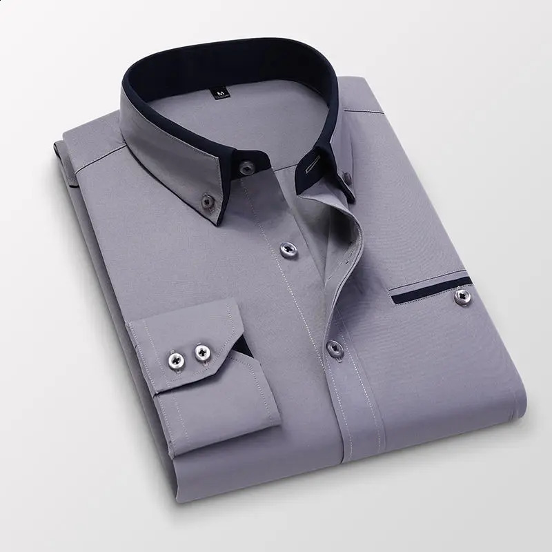 Matching Shirt Collar Business Professional Non-Ironing Mens Long-Sleeved Wedding Shirt Man Slim Fit Thin Oversized Shirt M-5XL 240822