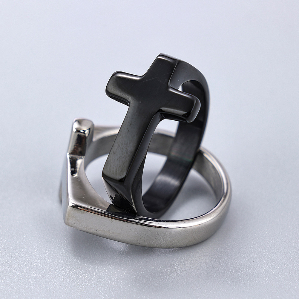 #7-#15 Classic Shiny Cross Ring Titanium Steel High Polished Women Mens Jewelry