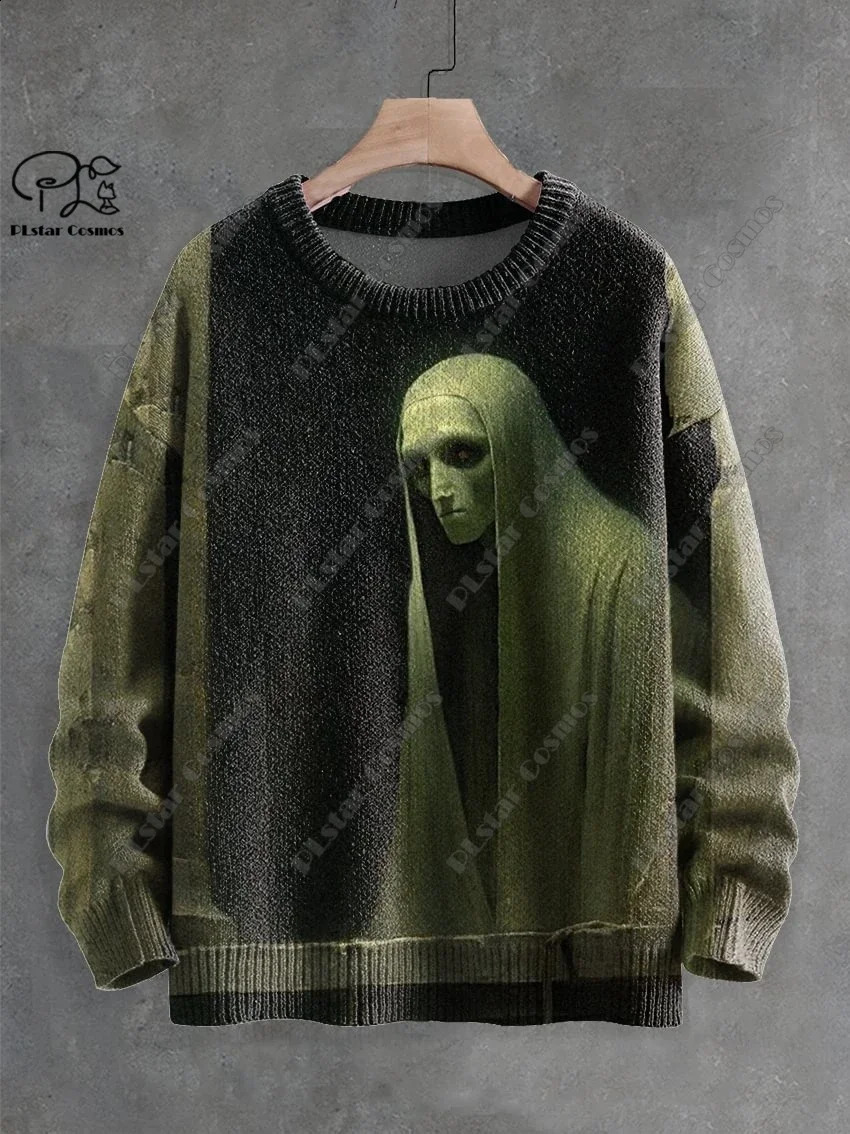 3D Printing Halloween Custom Series Horror Ghost Skull Witch Black Cat Pattern Ugly Sweater Street Casual Winter Sweatshirt W-1 240821
