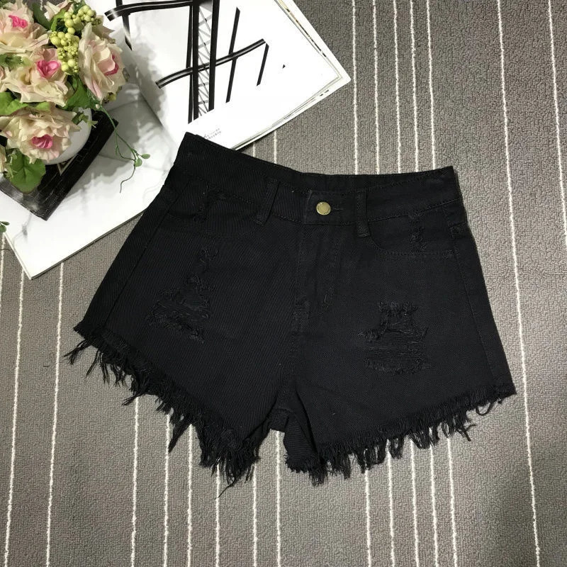 High Waist Tassel Broken Denim Shorts Female Summer Korean Version Raw Edge Wide Leg Loose Plus Size Jean Shorts Women 240821