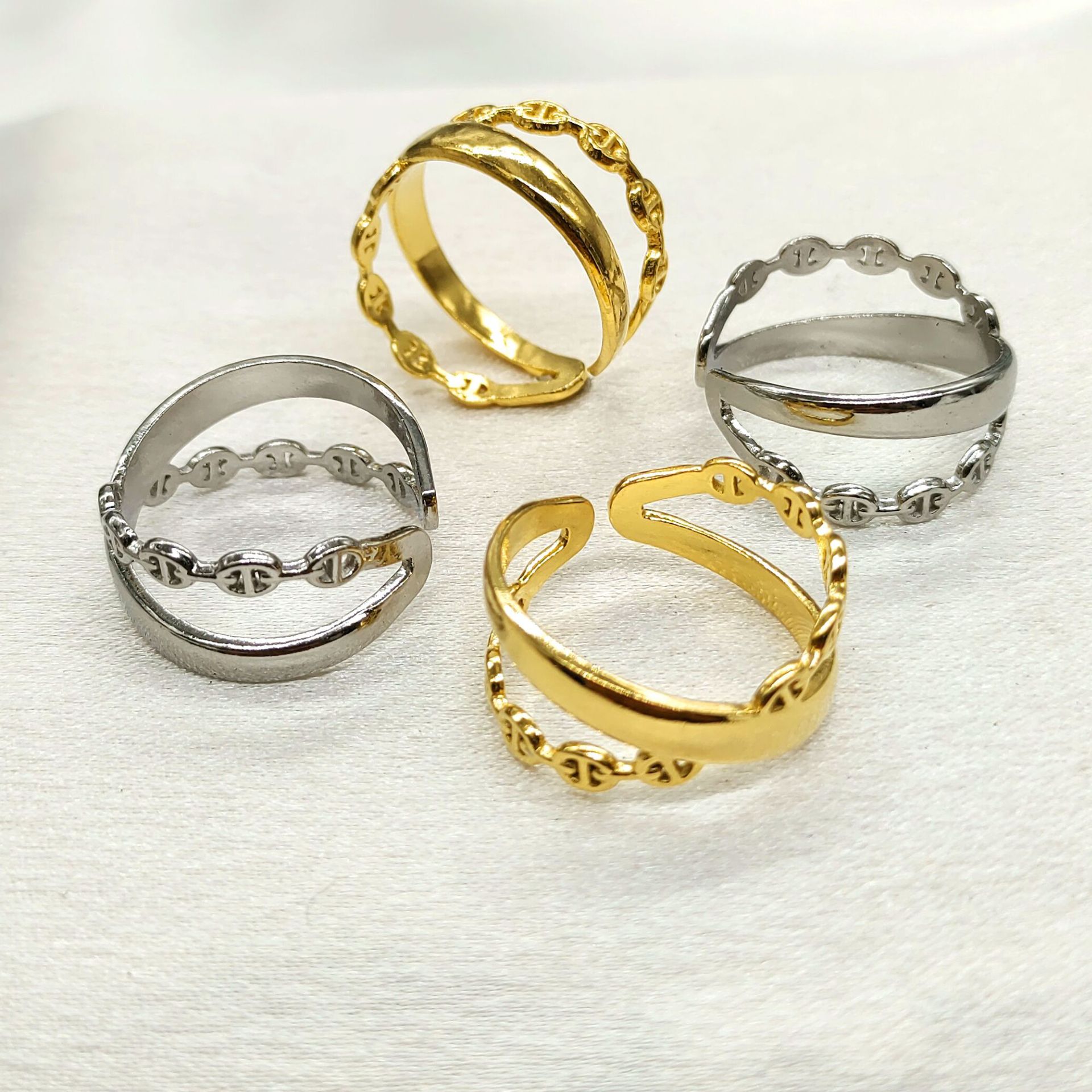Adjustable opening, niche titanium steel ring, women's cross chain, stainless steel