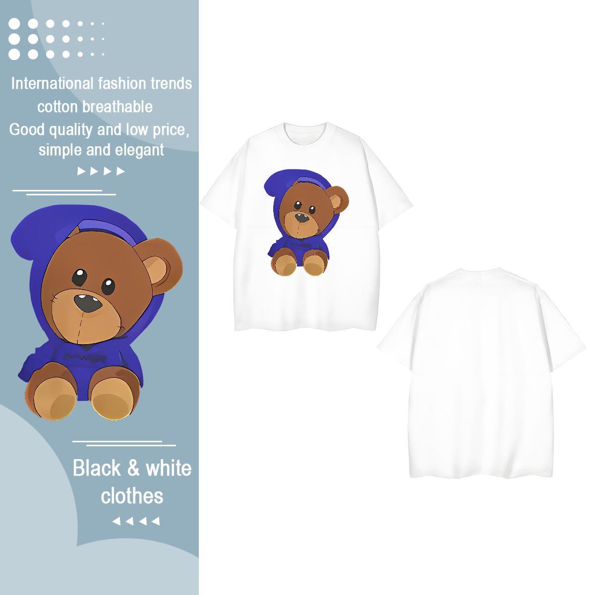 Fashion T shirt Breathable Soft 230g Cotton Lady T shirt Custom Print Plus Size bear High Street Hip Hop Female Tops