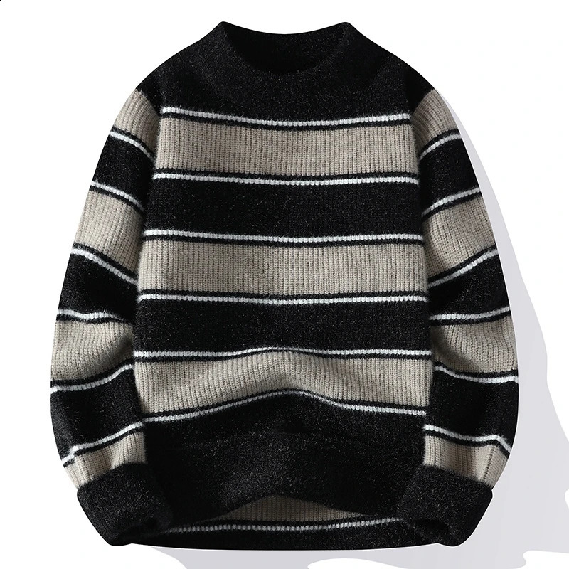 Autumn and Winter Casual Gentleman Fashion Business Korean Version Slim-fit Trend Striped Solid Color Mens Crewneck Sweater 240821
