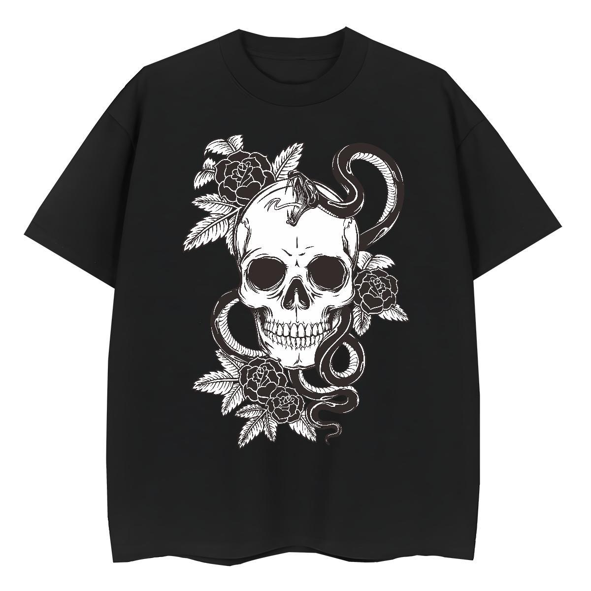 Casual New Woman T Shirts 230g 100% Cotton Short Sleeve O-Neck Home Outdoor skull Women Tshirts Popular Cartoon Print Tee Shirt
