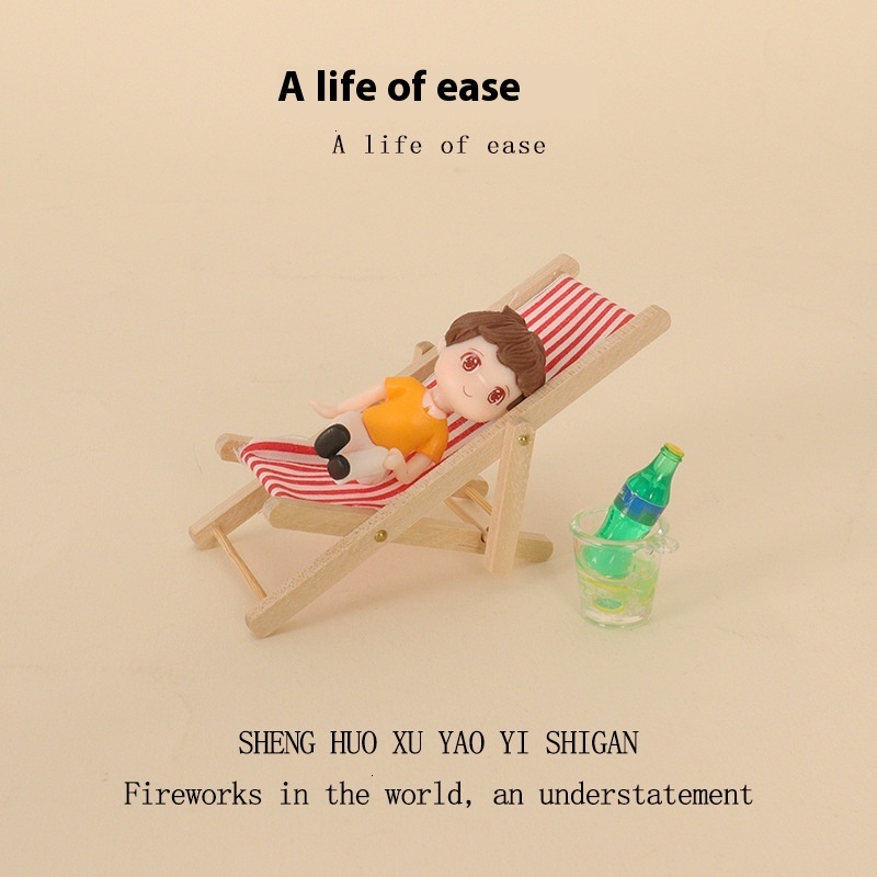 Cartoon simulation mini ins lounge chair summer cold drink romantic couple micro landscape home DIY desktop decoration