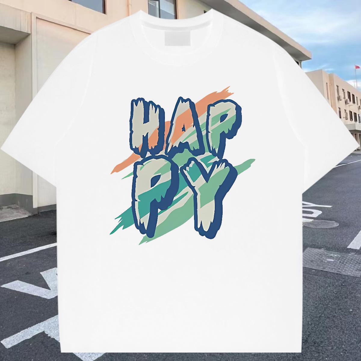 Brand Mens Tshirts Anime Printing Street 230g Pure Cotton DIY Short Sleeve O-Neck happy Mens T Shirts 2024 Designer Top Tees