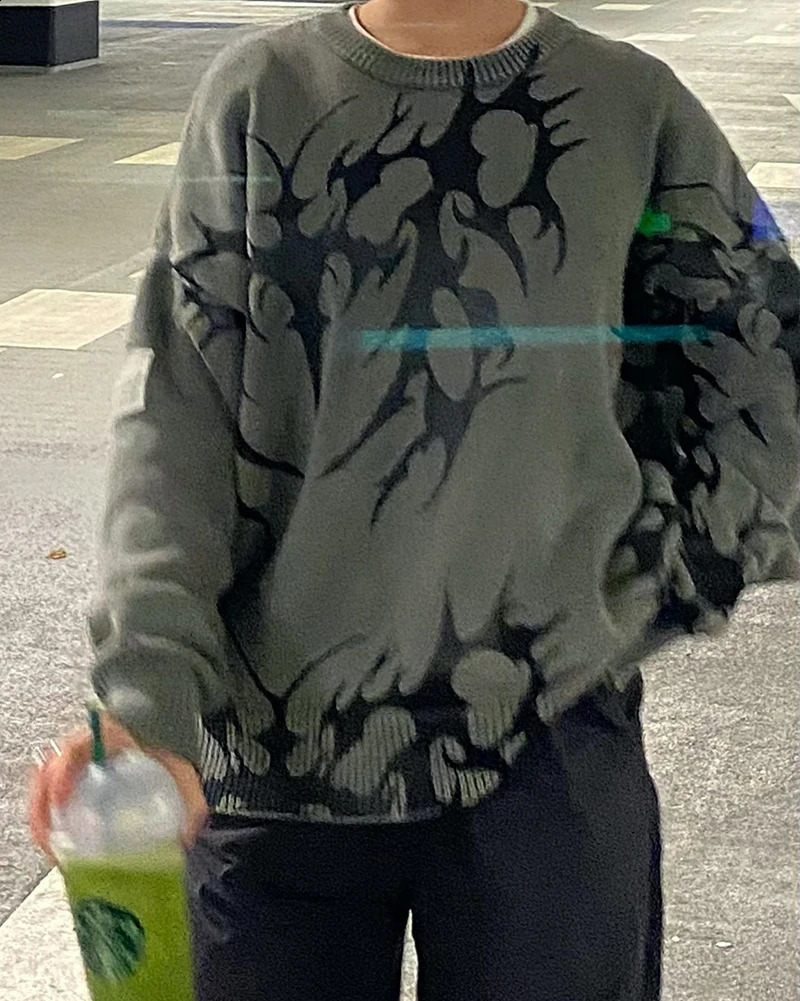 Hip Hop Streetwear Knitted Sweater men Gothic portrait Print Pullover autumn Harajuku Cotton sweater Women Oversized Sweater 240821CJ