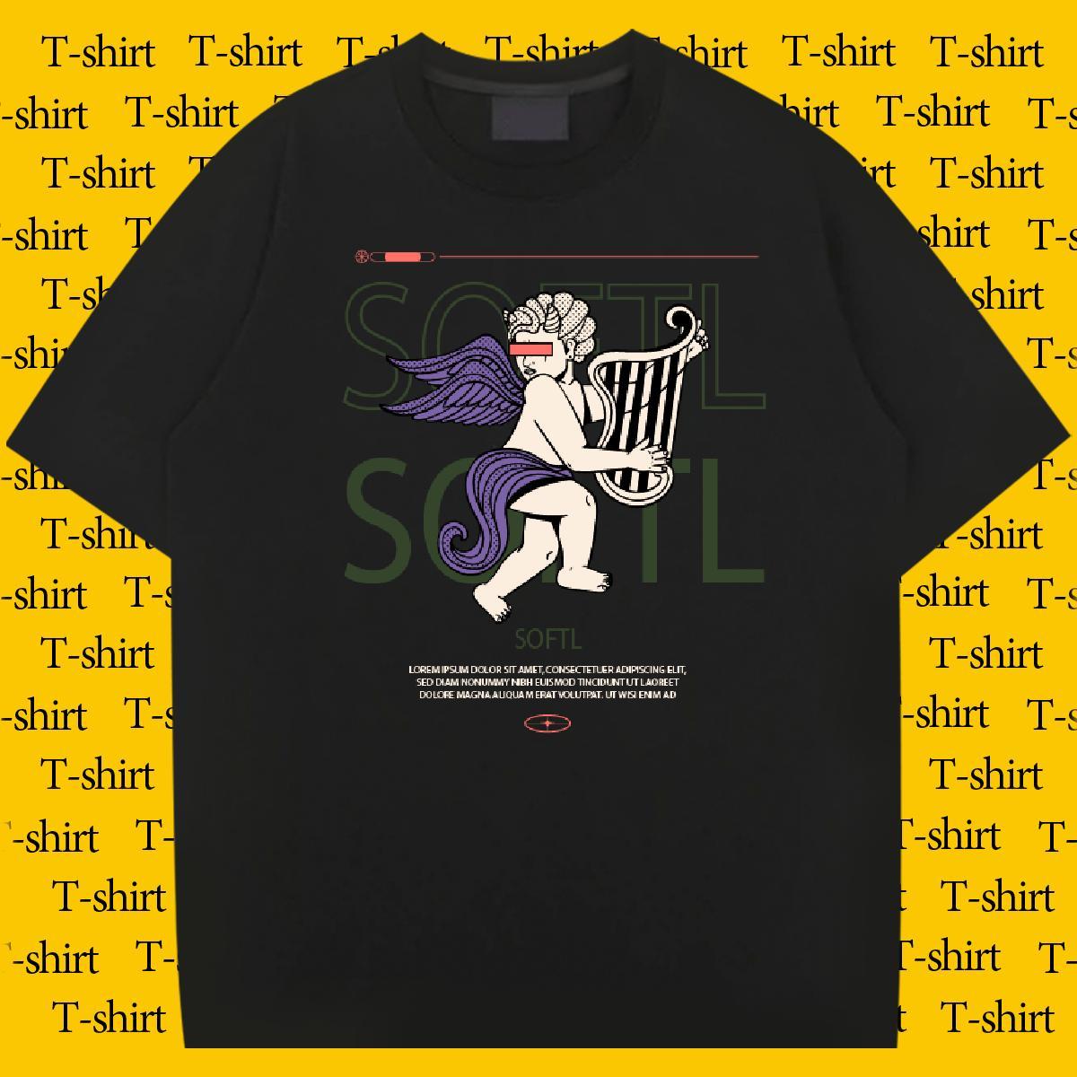 Loose Tshirts Casual Beach 230g 100% Cotton Custom Cartoon Short Sleeve O-Neck angel Men T Shirts Factory Direct Tees