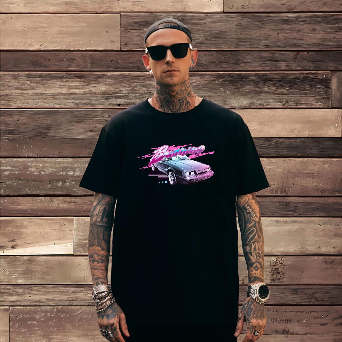 High Quality car T shirt Anime Printing Street Men Tees 230g Pure Cotton Fashion Casual Crew Neck Breathable Floral Print Clothes