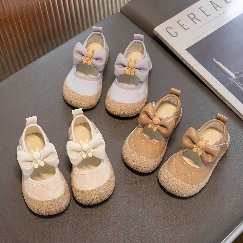 Flat shoes Girls Mary Janes Cute Flat Sewing Pu Leather Little Children Leather Shoes Pu 21-30 Hook-loop Anti-slip Lovely Kids Spring Shoe