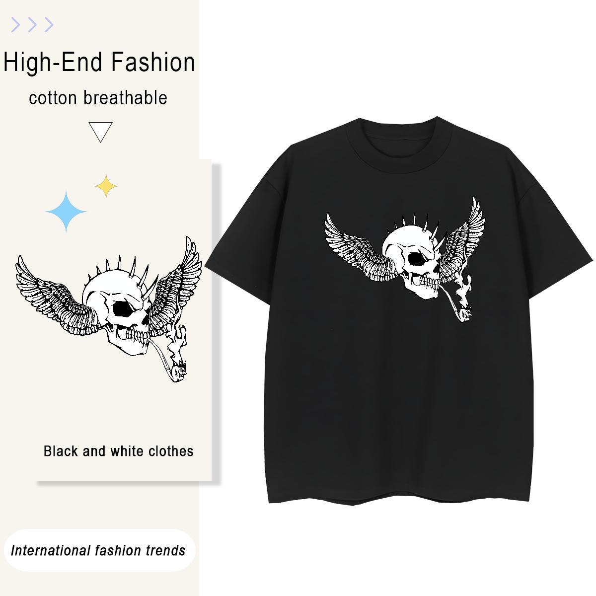 Fashion New T-Shirts for Women 100% Cotton 230g Short sleeve Soft Outdoor skull Unisex Tshirts Wholesale Anime Wear