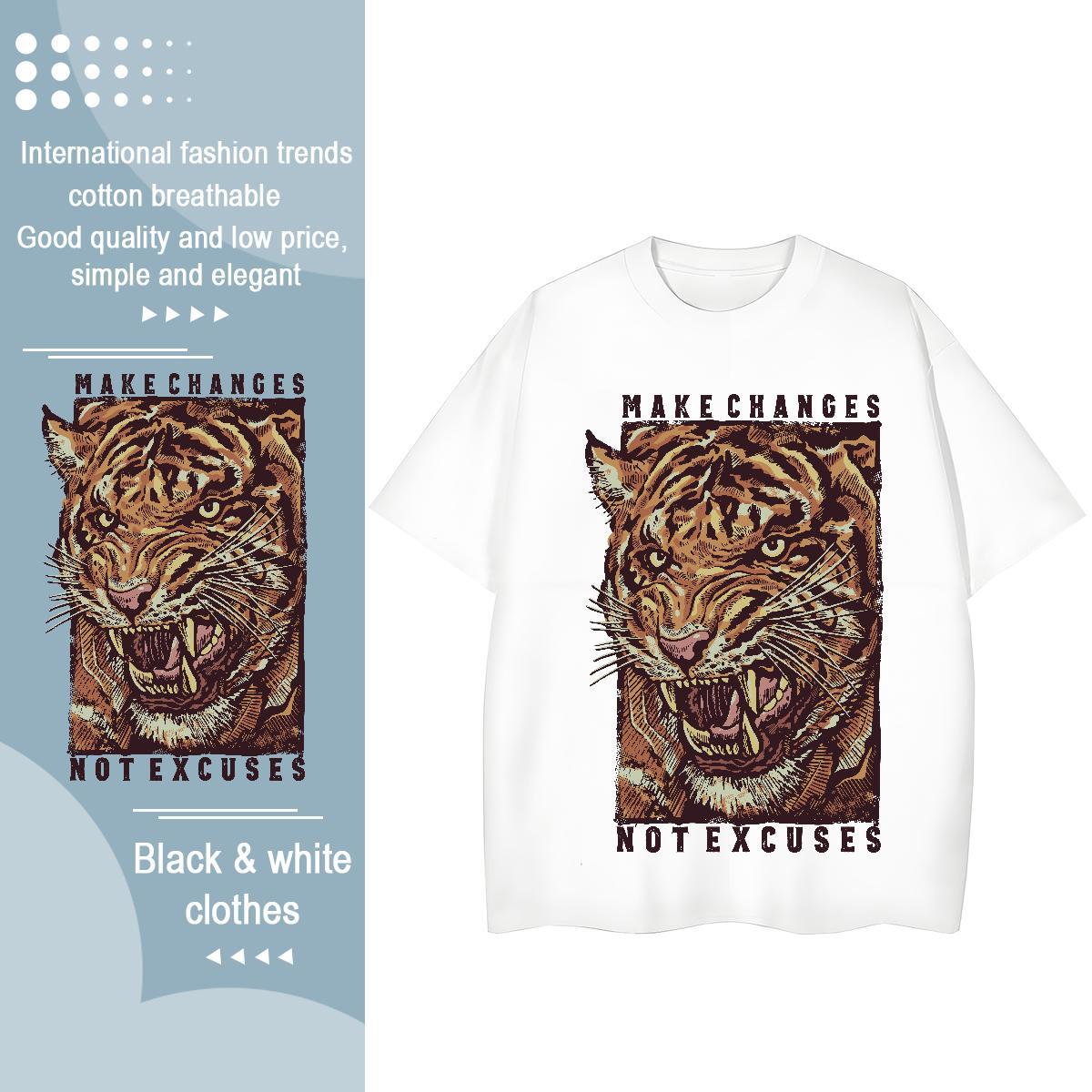 Fashion Casual T shirt Breathable 230g Pure Cotton Tshirt for Man Woman Cartoon Anime tiger Home Outdoor 5A Clothings
