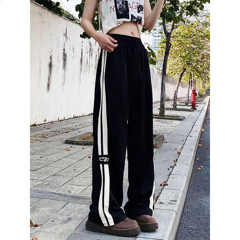 Straight leg casual pants men and women summer striped n wide-leg pants American retro loose plus size sweatpants 240822