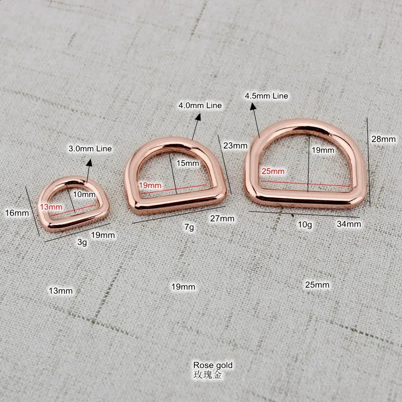 10mm 1m 15 19mm 25mm 30mm Rose Gold Bag Polishing Nickel Inner Bag Metal Accessories Alloy Circular Welding D-Ring DIY Bag Parts 240821