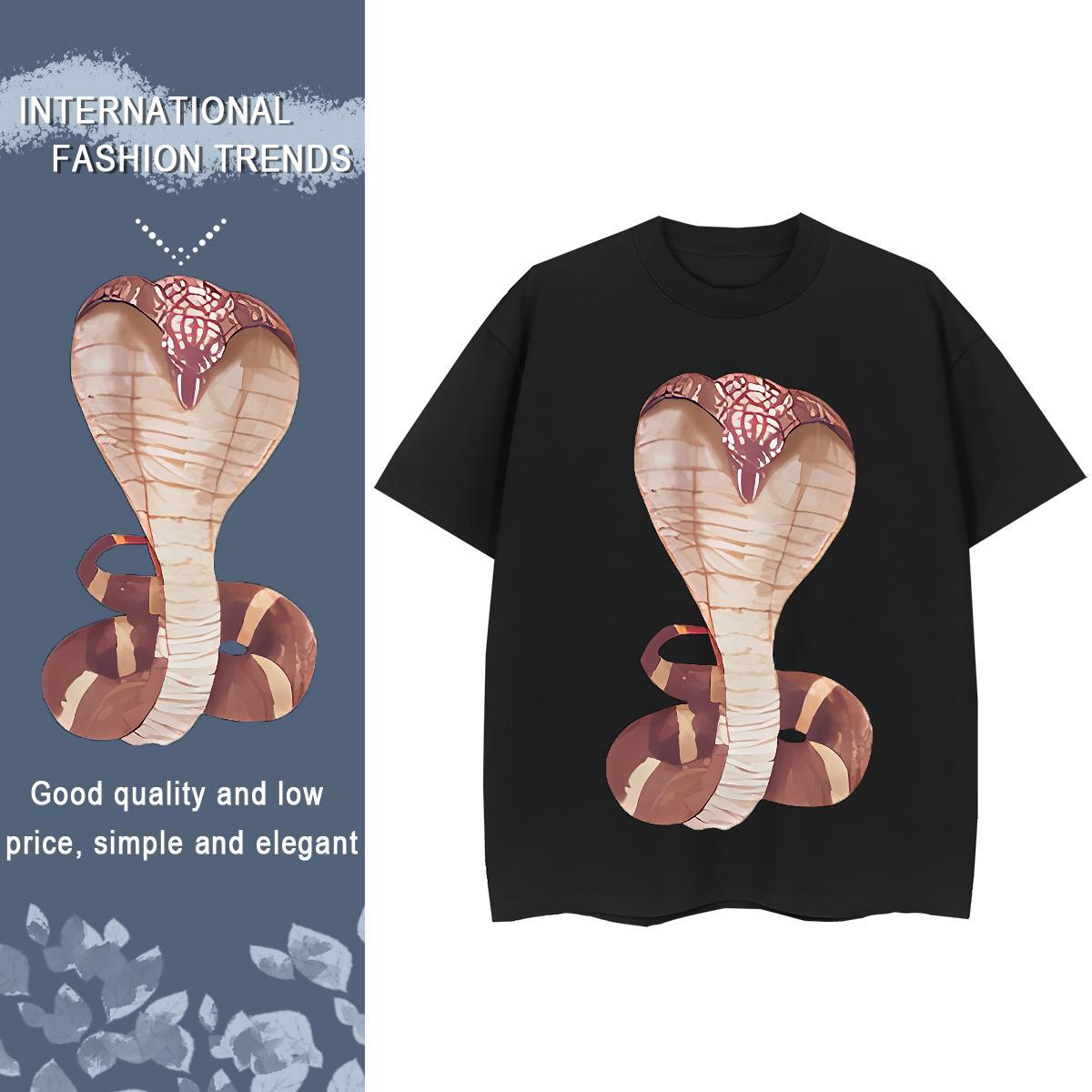 TOP Quality T-Shirts Crew Neck Breathable 230g Cotton Women Tees Cartoon Anime snake Sports Street Wear Comfortable Tops Shirt