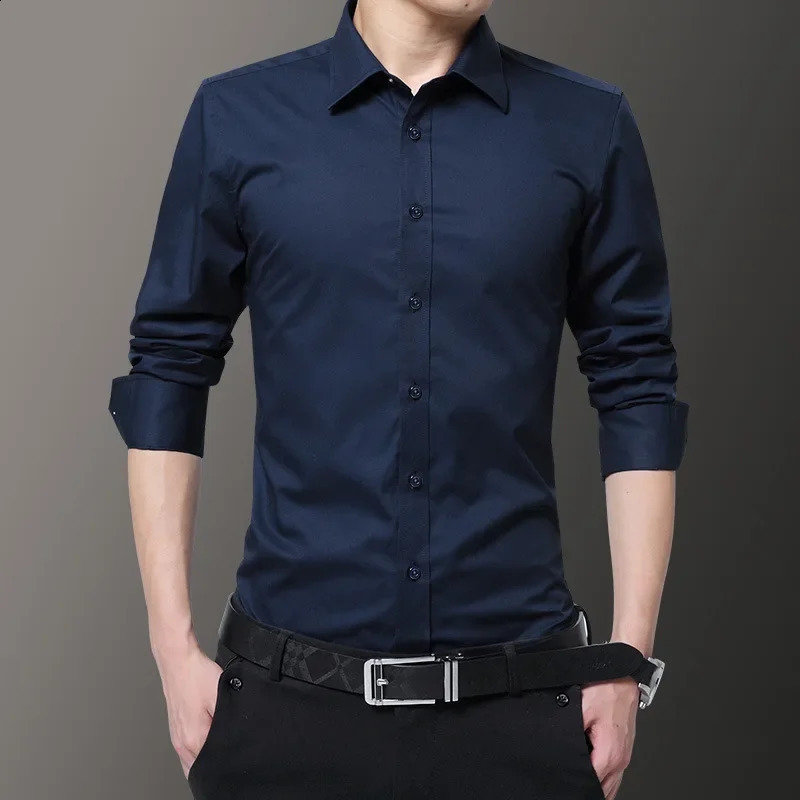 Spring Autumn Men White Shirt Long-sleeved Solid Color Business Lapel Formal Shirt Male Plus Size 8XL Black Light Blue Navy 240822