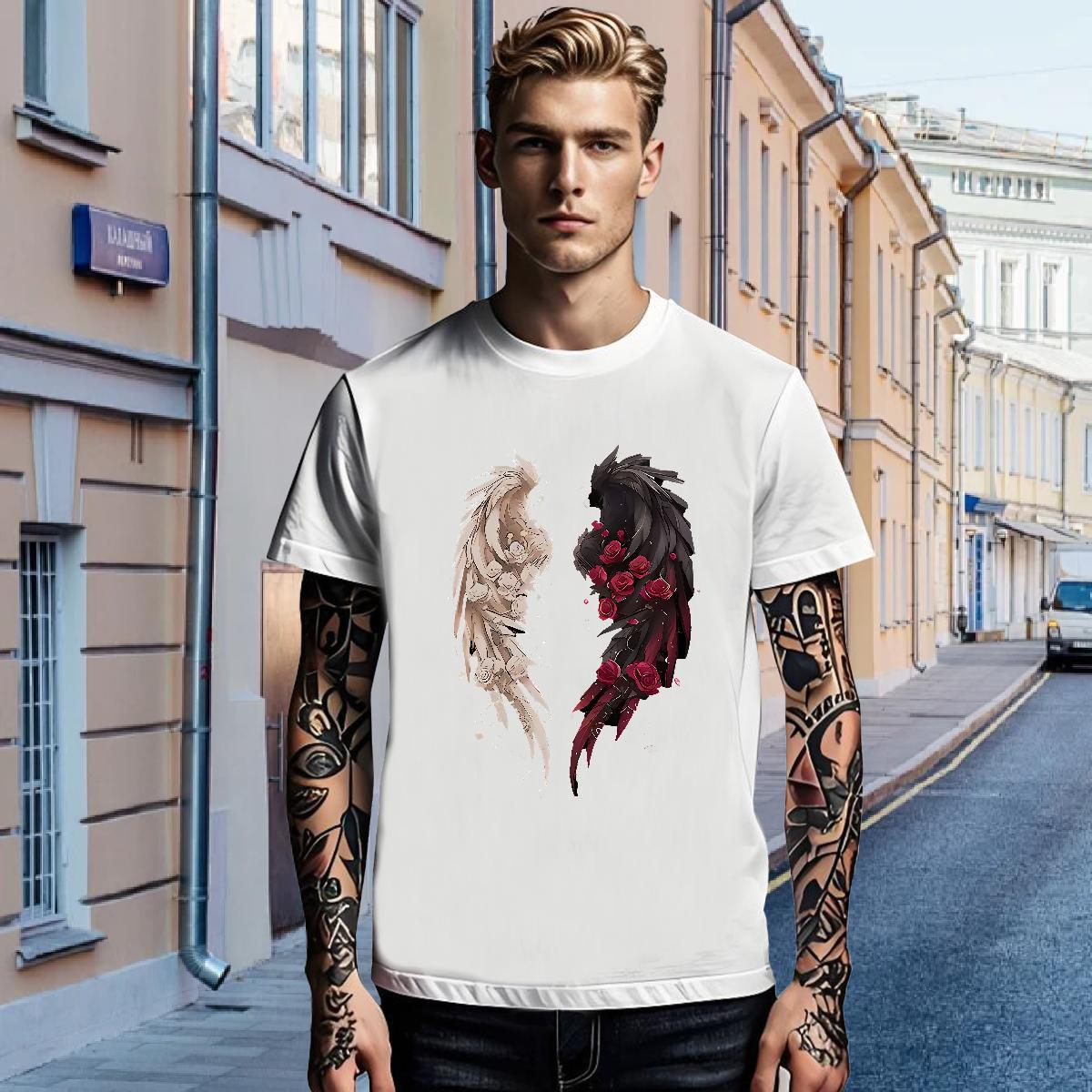 2024 Tshirt for Man Woman 230g Cotton Daily Wear wing Round Neck Short Sleeve T Shirts Men Wholesale Black Oversized Tops Shirt