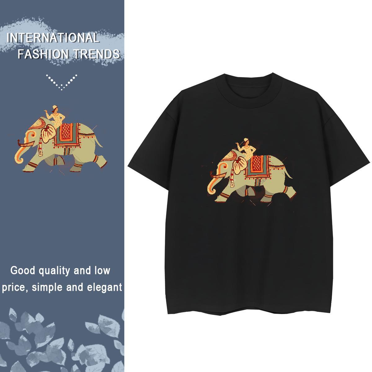 Factory Direct T Shirt For Woman O-Neck Short Sleeve 230g Pure Cotton Couples T Shirts Cartoon Print elephant Sport Comfortable Tops Shirt