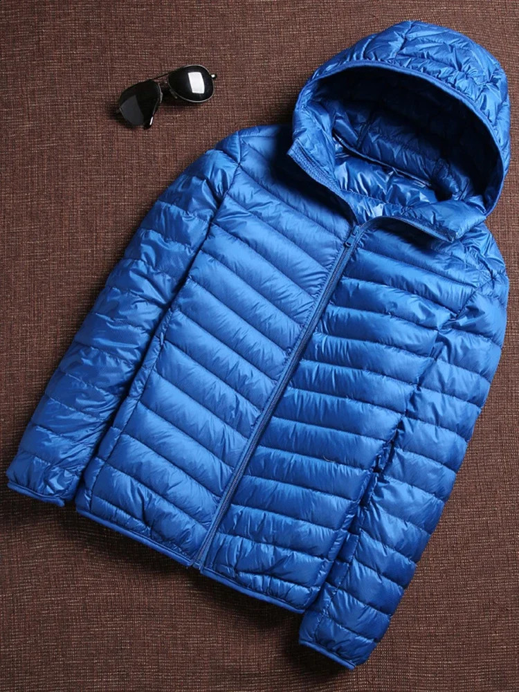 Spring and autumn fashion ultra light duck down jacket mens Korean street clothing wool hooded warm 240822