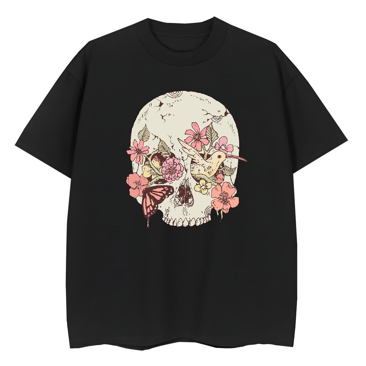 Stylist T Shirts Women 230g Pure Cotton O-Neck Short Sleeve Sports Casual skull Tshirt for Man Woman Free Shipping Anime Print Tops Tees