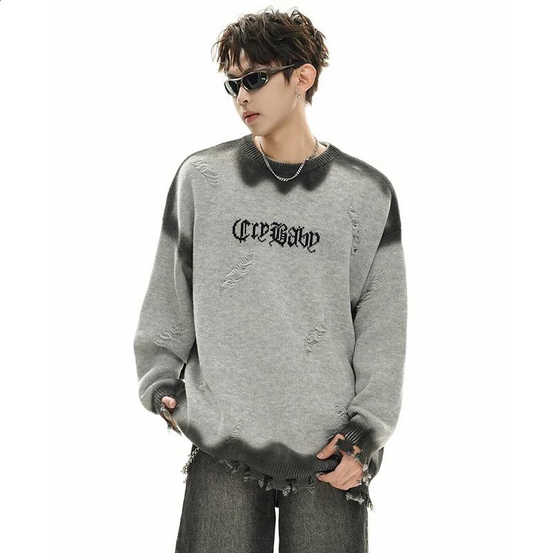 PFNW spray painted crochet hole sweater mens streetwear O-neck loose pull Knitwear autumn item 28W4111 240829