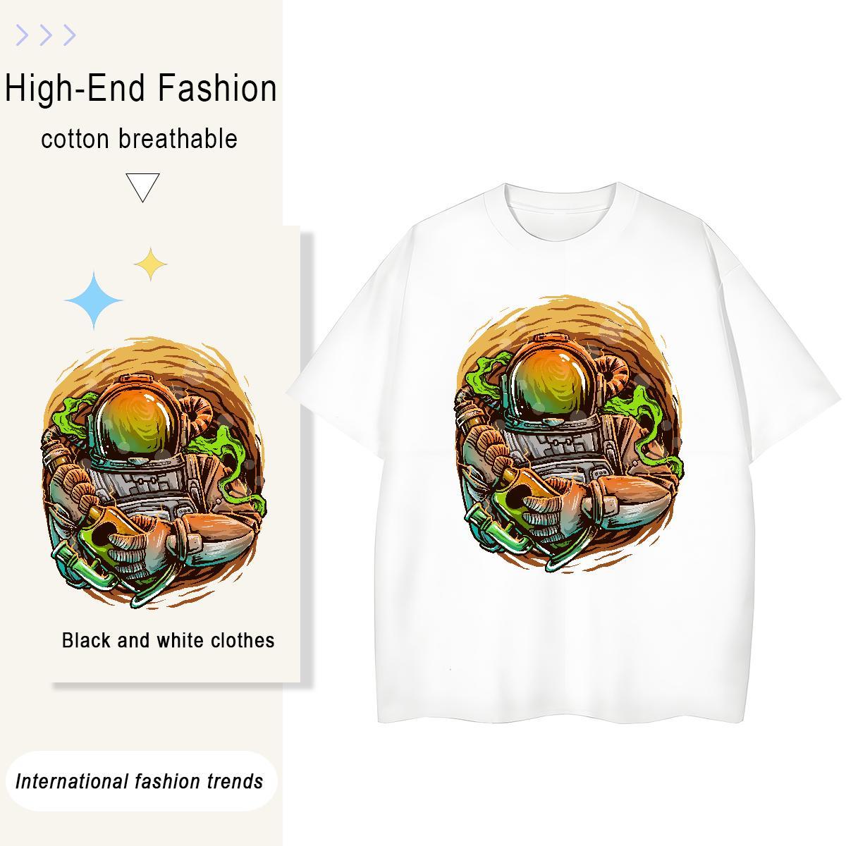 Lady Unisex Tshirts 230g Cotton spaceman Beach Woman T Shirts Crew Neck Breathable Cartoon Printing L-4XL Tops Tees