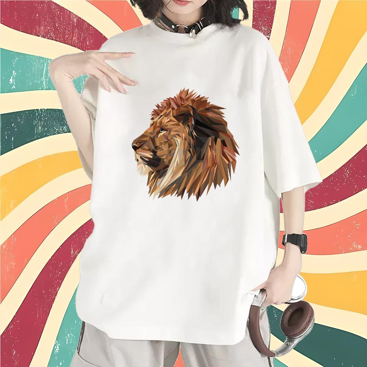 Stylist T-Shirts for Women Breathable Soft 230g Pure Cotton Lady T shirt Cartoon Anime lion Summer Casual High quality Tee Shirt
