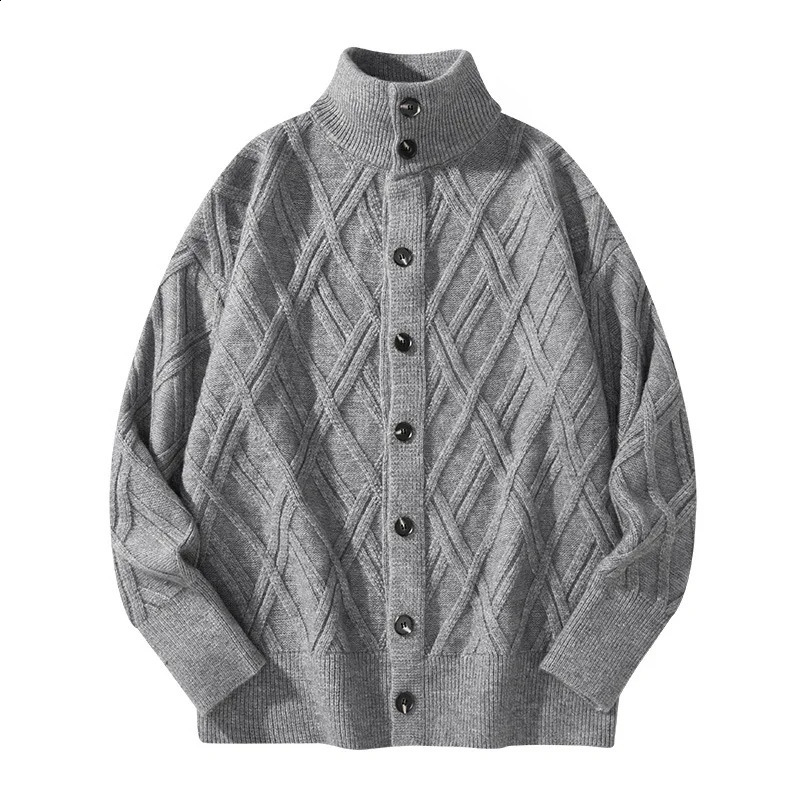 Winter Mens Fashion Plaid Pattern Jacquard High Quality Button Up Solid Color Basic Sweater Open Stitch Cardigan Knitting Coats 240821