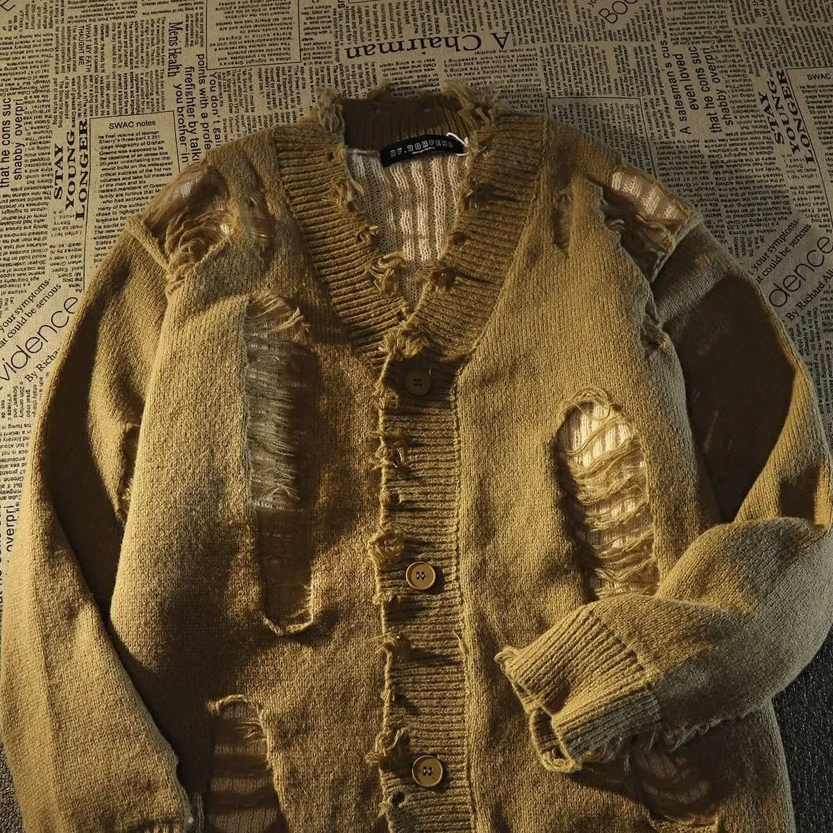 Ripped distressed n fringed knitted cardigan sweaters for men and women long-sleeved jackets for autumn winter loose 240821