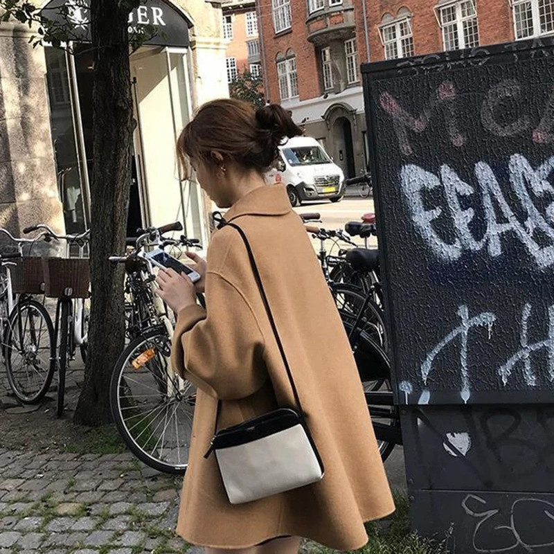 Xpqbb Autumn Winter Woolen Coat Women Korean Street Single Breasted Outerwear Female Fashion Turndown Collar Long Overcoat 240822