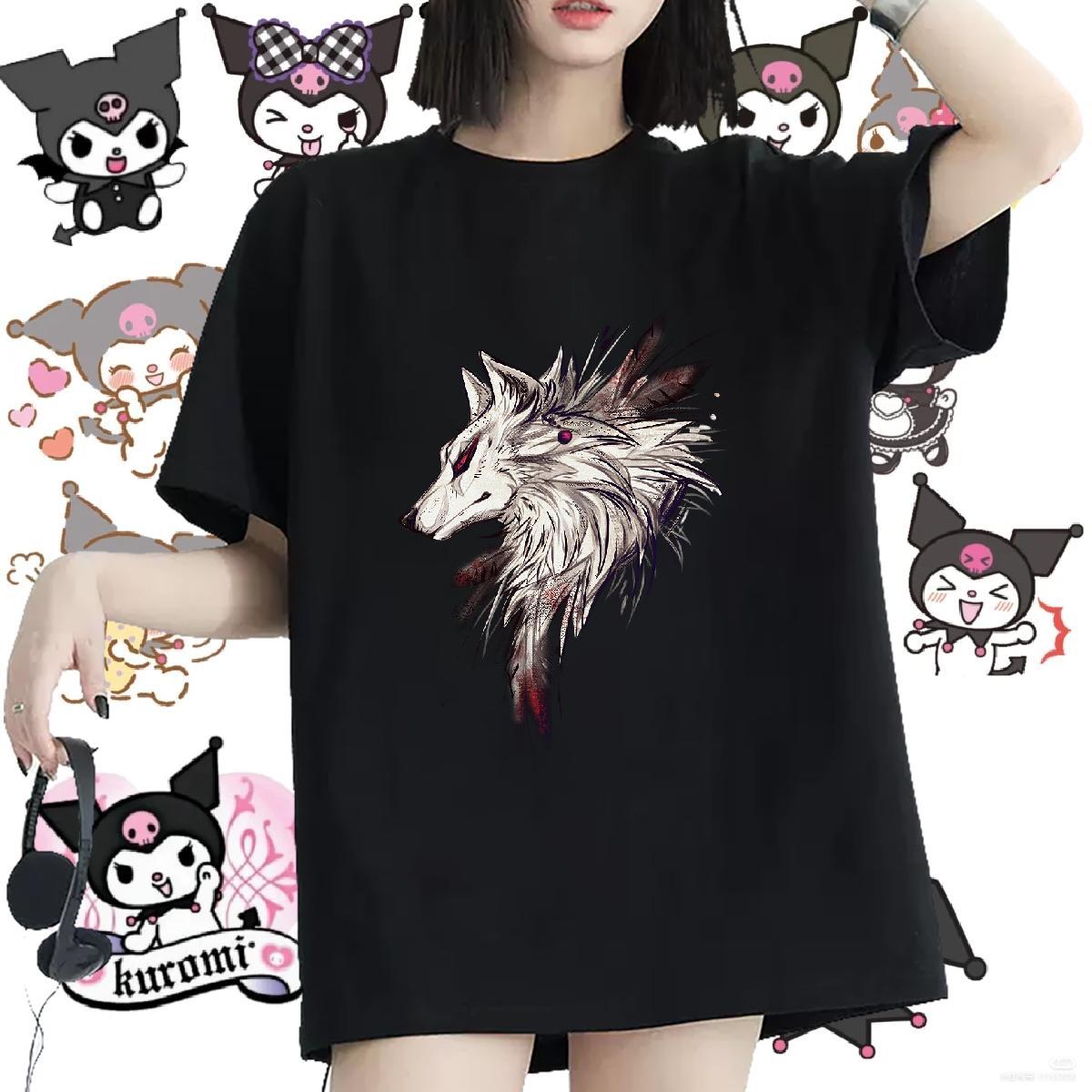 New T shirt O Neck Short Sleeves 230g 100% Cotton Woman Tshirt Plus Size Cartoon wolf Sports Street Wear Brand Polos