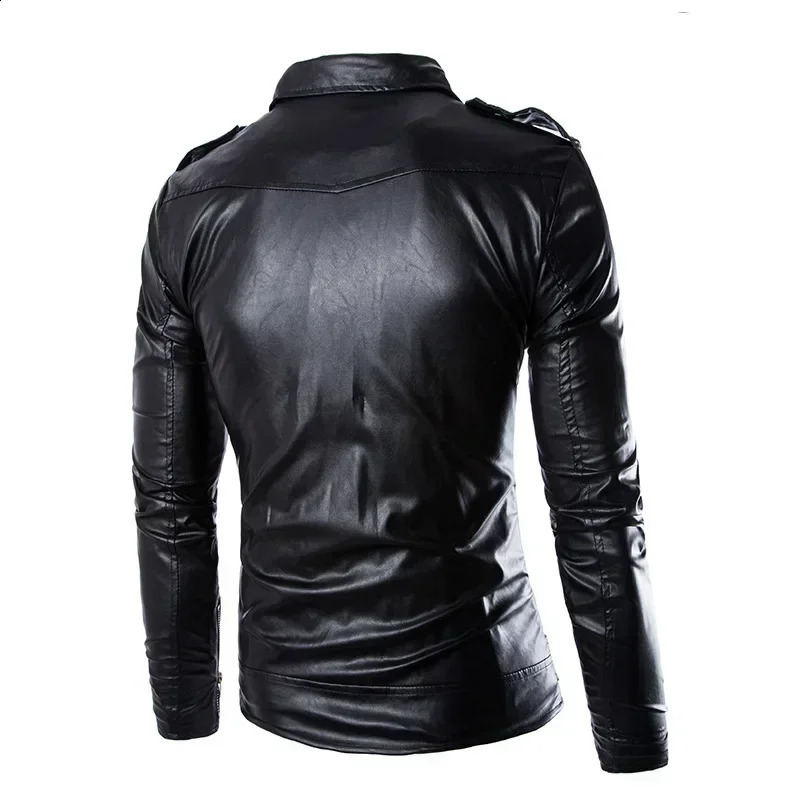 Fashion PU Leather Jacket Men Buckle Zip Lapel Collar British Black White Punk Rock Outwear Coats 240822