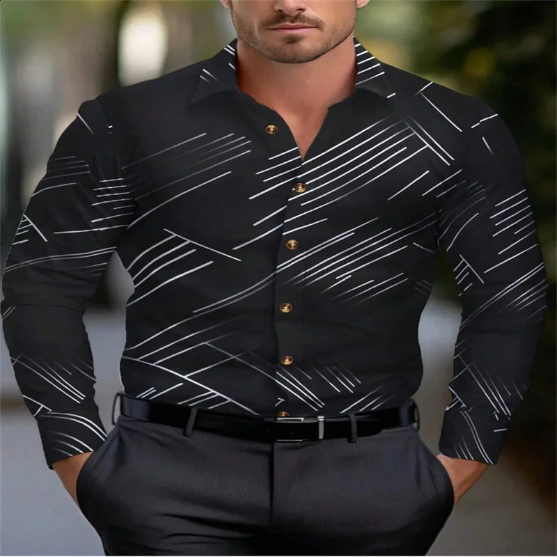 fashionable mens 3D printed long sleeved button up shirt street casual Hawaiian shirt mens clothing XS-6XL size 240822