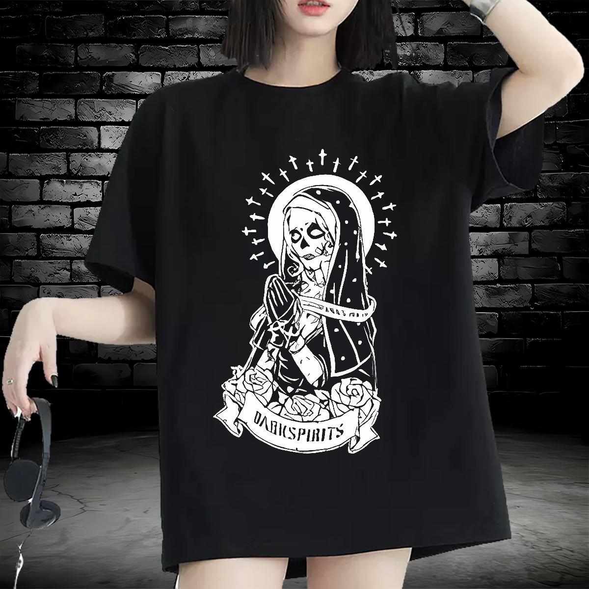 Classic T Shirts Women 230g Pure Cotton Short Sleeve O-Neck Sports Casual skull Woman Tshirt Loose Anime Oversized Top Shirts
