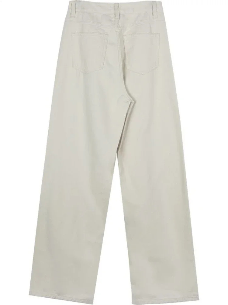 HOUZHOU Beige Jeans Baggy Women Casual Denim Trousers Vintage High Waist Wide Leg Pants Classic Streetwear Fashion Autumn Ladies 240821