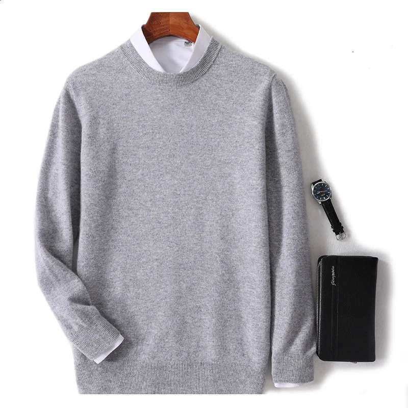 AutumnWinter 100% Beautiful Slave Pure Wool Mens Oneck Casual High end Sweater Plus Size Knitted Bottom 240821