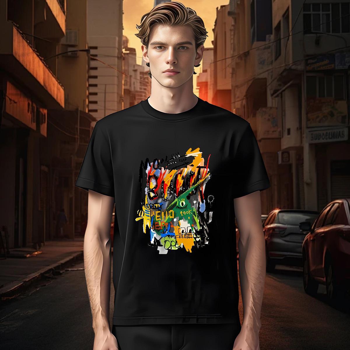 Free Shipping Mens Tshirts 230g Cotton Street Casual graffiti O Neck Short Sleeves T-Shirts Classic Asian Size Polos