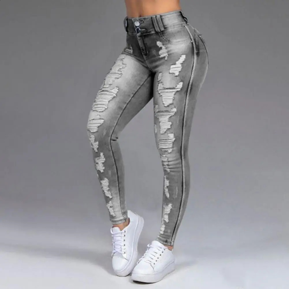 40Ripped Denim Pants Stretchy Plus Size Women Jeans With Button for Daily Wear Z260313