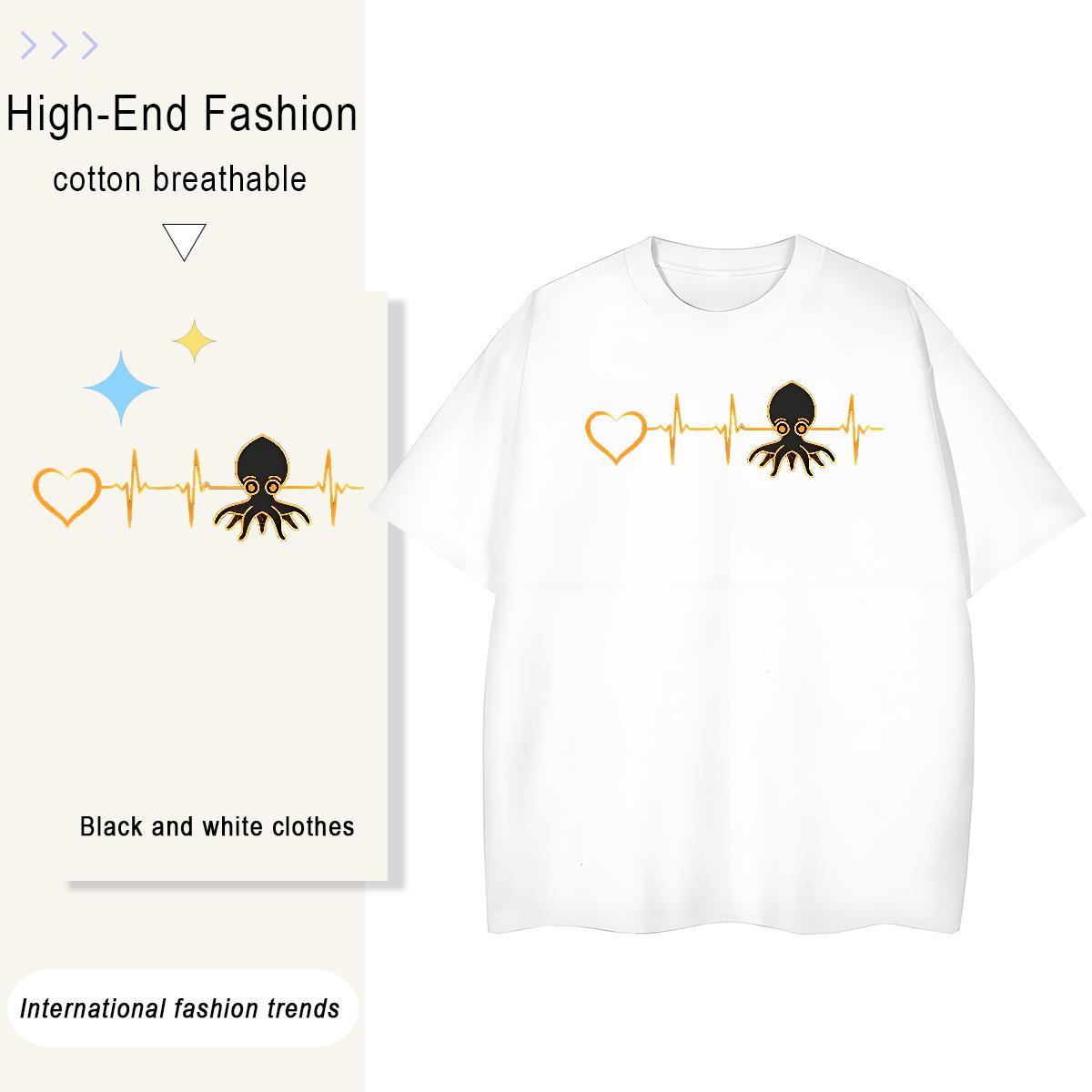 5A Womens Tshirts 230g Cotton octopus Street T Shirt For Woman Round Neck Short Sleeve Graphic Tops Tees