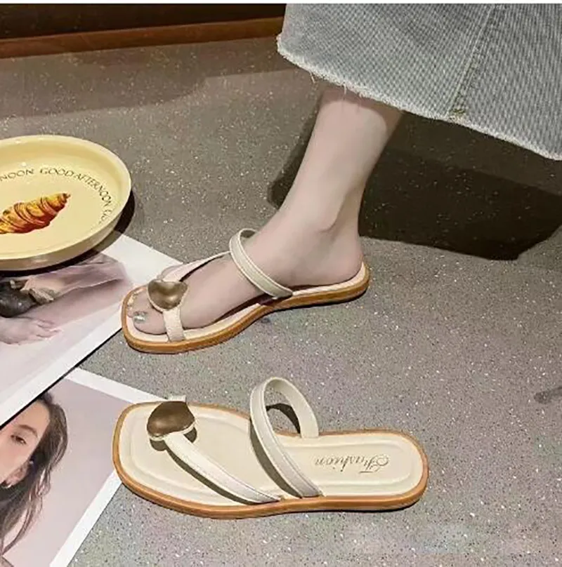 2024 New Bow Slippers for Women's Summer Outwear Fashion Home Flat Bottom Anti slip Fairy Style One line Cool Slippers Soft ecb