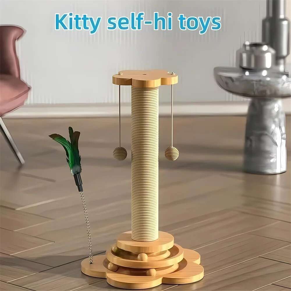 Hot Sell Pet Toy Solid Wood Turntable Funny Stick Balls Durable Sisal Scratching Board Supplies Cat Grab Column Free Shipping
