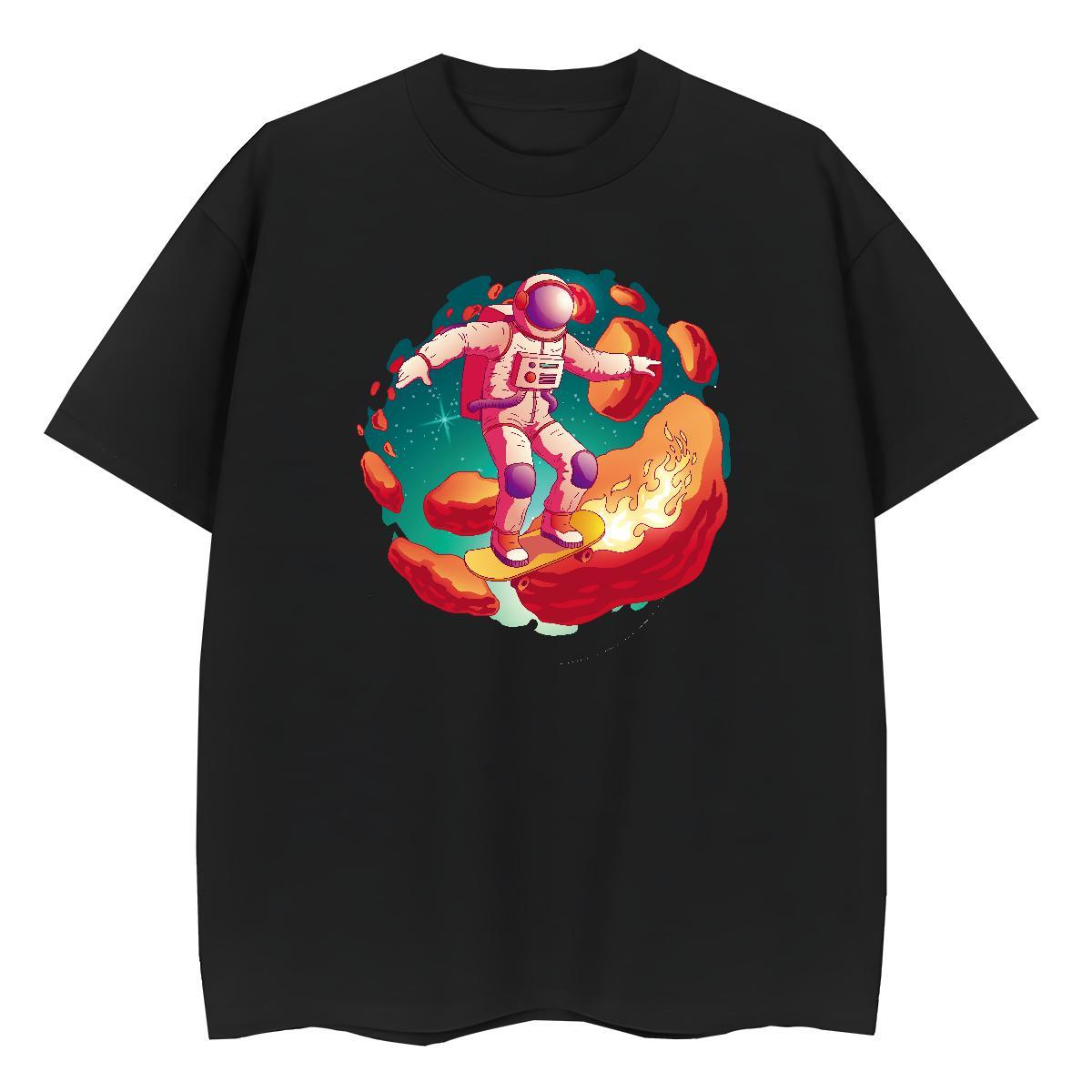 Wholesale Women Tshirts 230g Cotton cosmonaut Casual Daily Wear T-Shirts Crew Neck Cartoon Anime Tees
