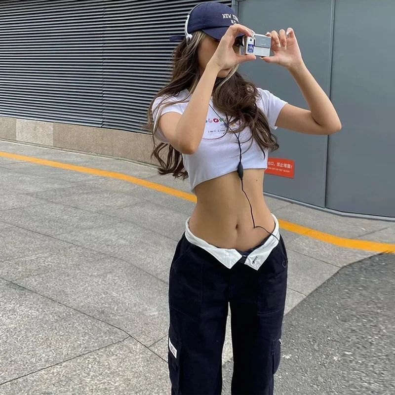 Y2k Streetwear Casual Cargo Pants Women Straight High Waist Baggy Pants Fashion Slim Zipper Multiple Pockets Sports Pants 240821