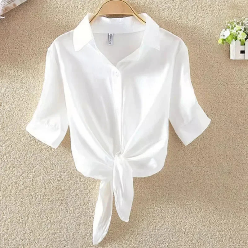 Summer Casual Womens Shirt 2024 Shawl White Buttoned Up Blouse Women Cotton Woman Tops Elegant Lady Tunics Clothes 19870 240821