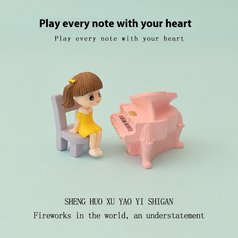 Miniature Simulation Mini Ins Piano Guitar Boy Instrument Performance Micro Landscape Scene Baby House Decoration DIY Accessories