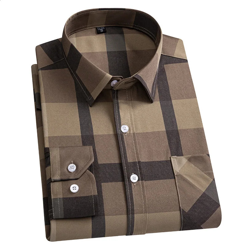Shirts Plaid Men Autumn Long Sleeve Soft Casual Thin Business Cotton Polyester Slim Fit No-iron Daily Home Check Blouse 240822
