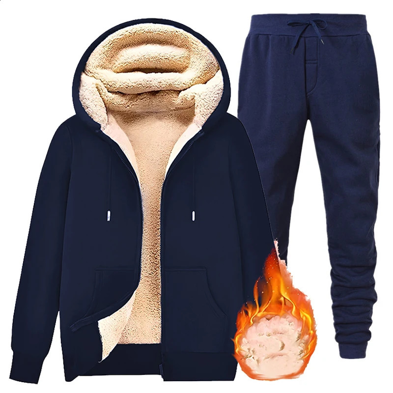 Men Jacket Sets Warm Coat Thick Male Zipper Hooded Jackets Casual Hooded Sportswear Outerwear Long Sleeves Sports Set 240822