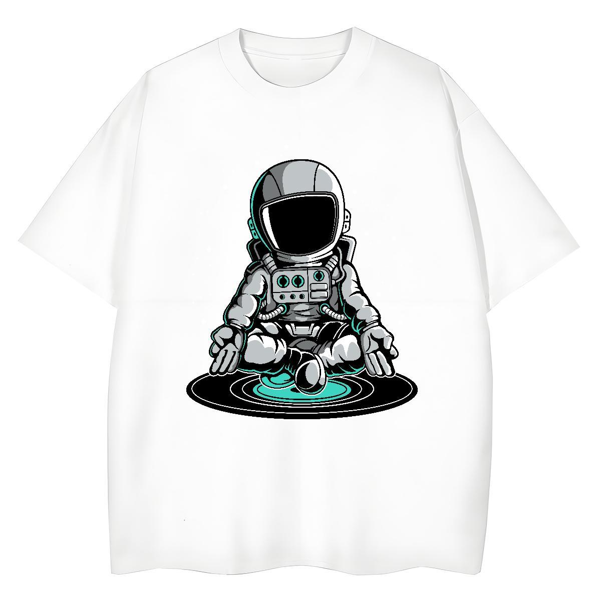 Comfortable Women Tshirts 100% Cotton 230g cosmonaut Summer Casual T Shirt For Woman Breathable Crew Neck Black Oversized Tops Tees