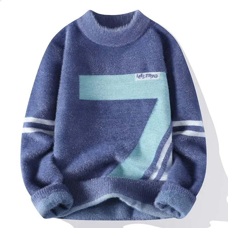 Winter Mens Korean Fit Trendy Solid Color Pullover Sweater 240821